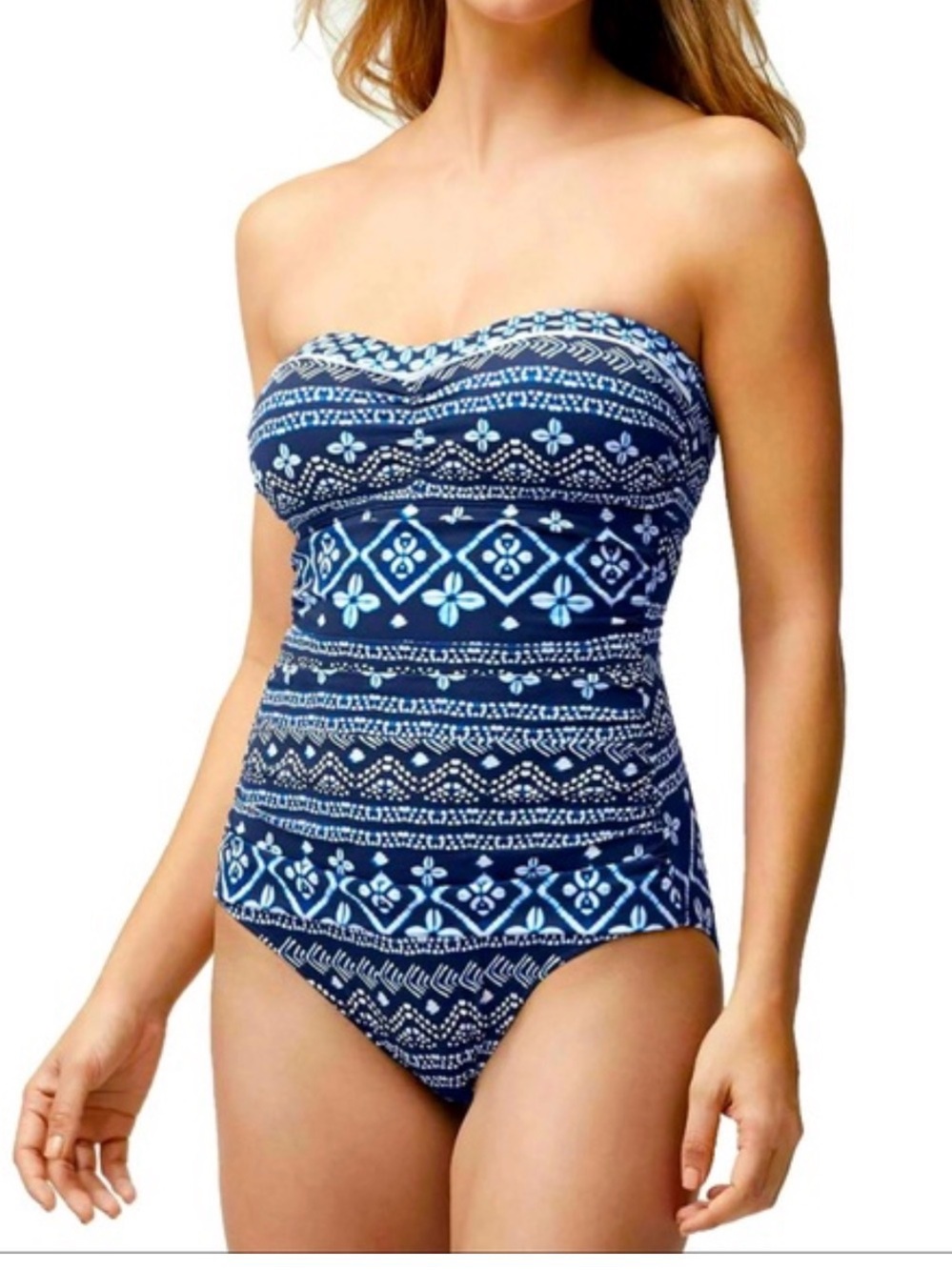 Tommy Bahama Navy and Light Blue Strapless One-Piece Swimsuit